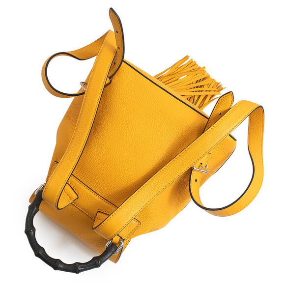 Gucci Bamboo Fringe Backpack Daypack Leather Yellow - Picture 7 of 9